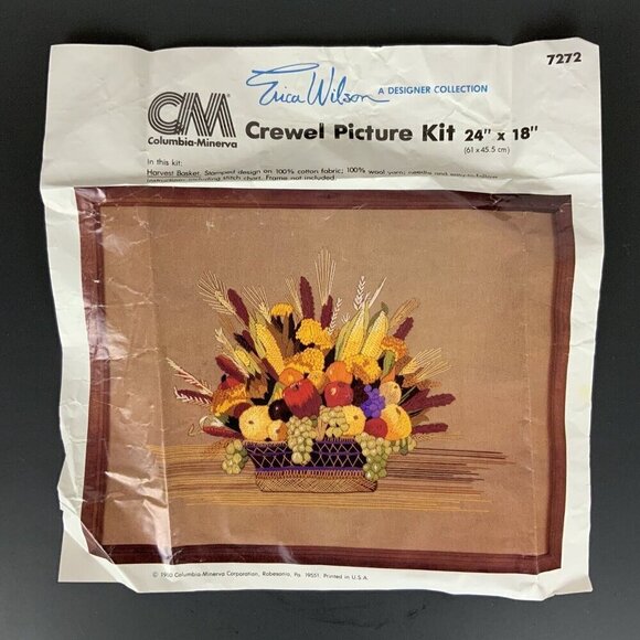 Columbia Minerva Crewel Picture Kit 7272 Harvest Basket by Erica Wilson Vtg 1980 - Picture 2 of 5